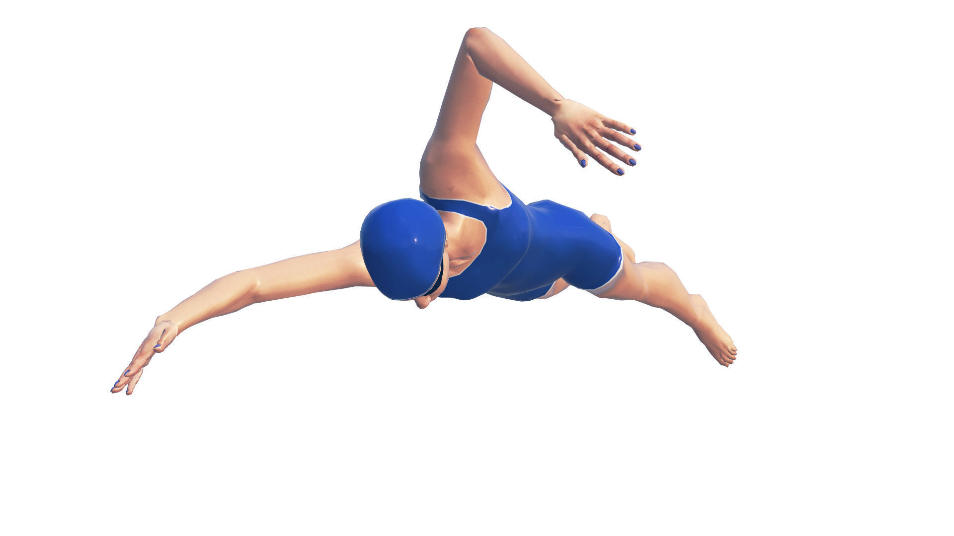Female Swimming Classic Style Low-poly 3D model_3
