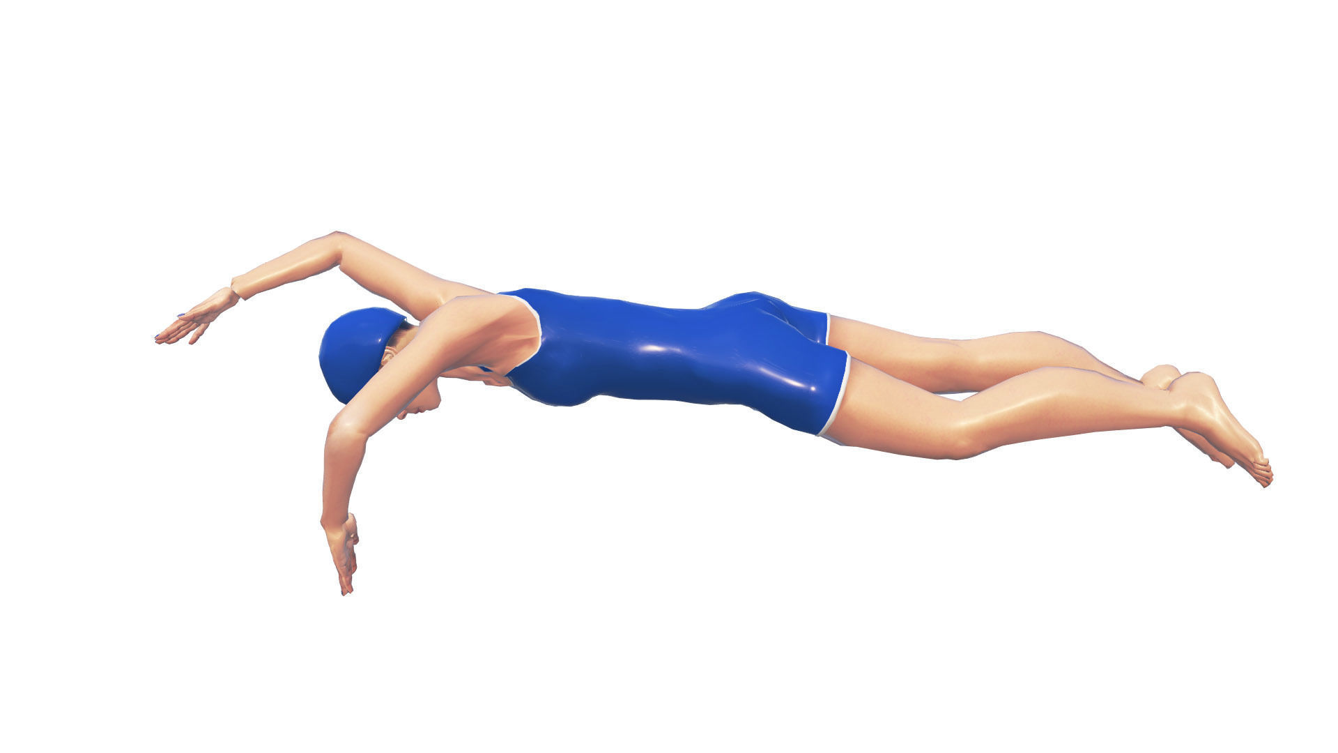 Female Swimming Classic Style Low-poly 3D model_10