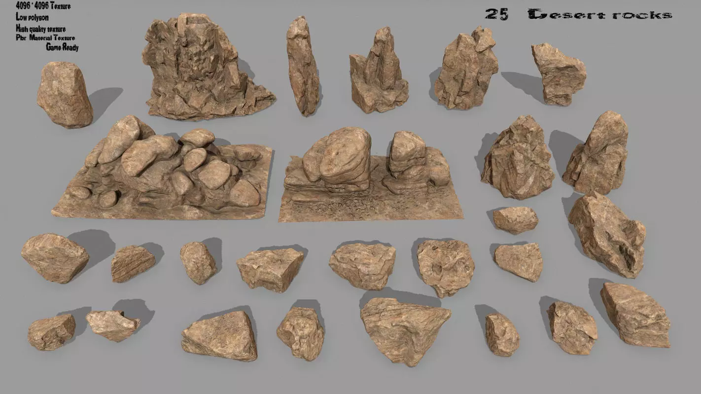desert rocks  Low-poly 3D model_0