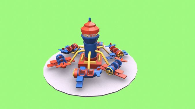 airplane ride amusment park Low-poly 3D model Low-poly 3D model