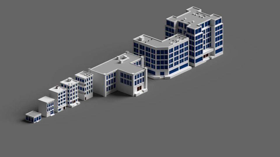 Cartoon buildings low poly building home 3D model_1