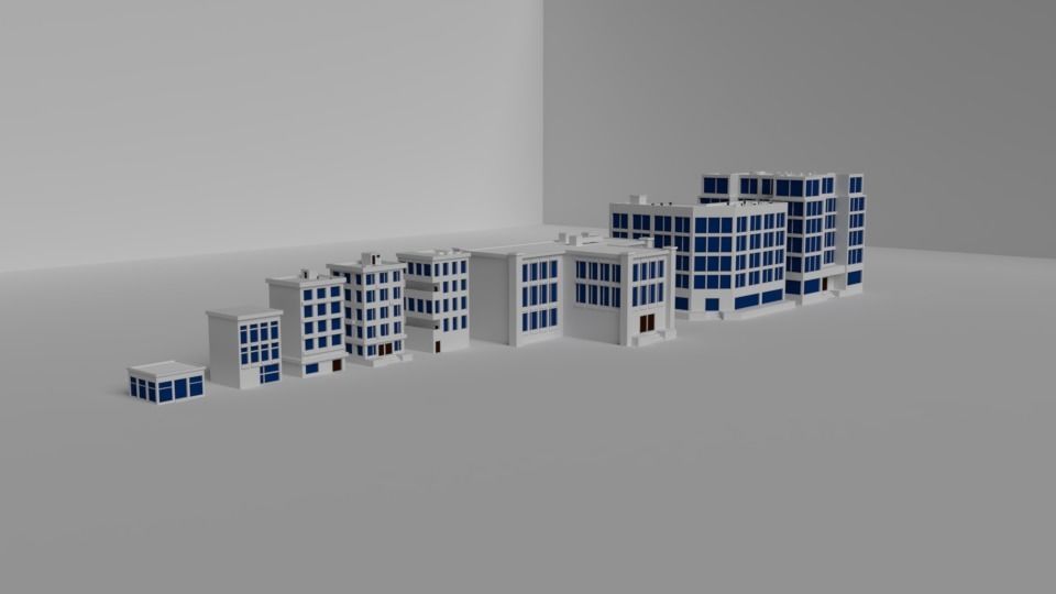 Cartoon buildings low poly building home 3D model_4