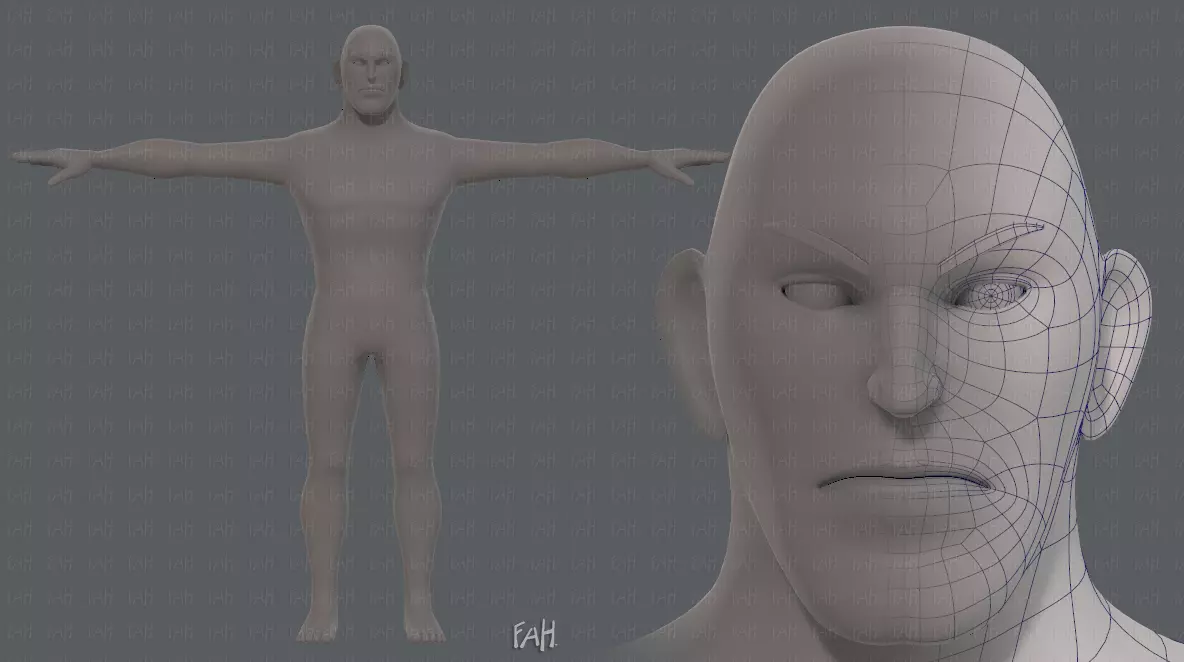 Base mesh man character V12 Low-poly 3D model_0