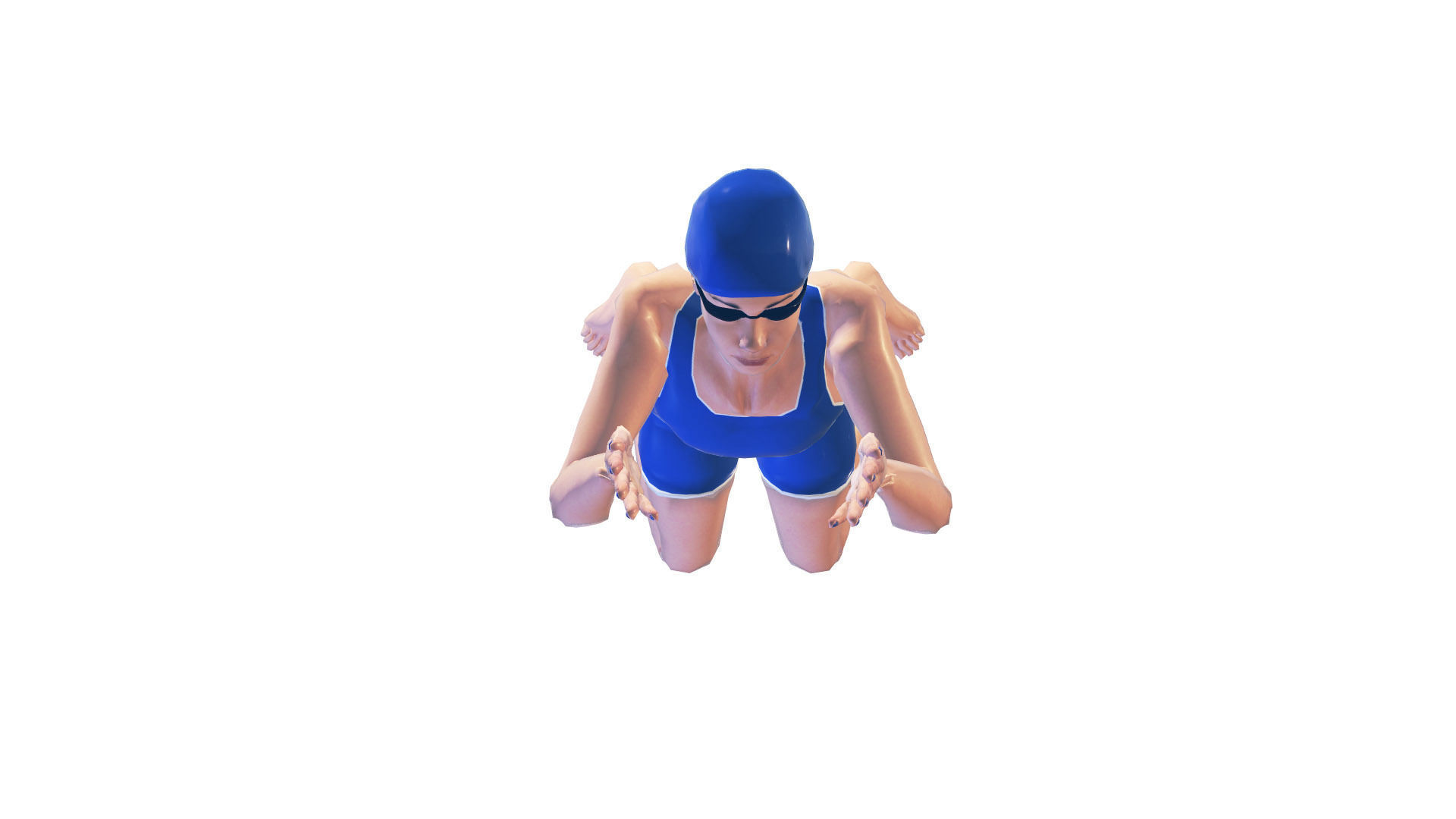 Female Swimming Frog Style Low-poly 3D model_9