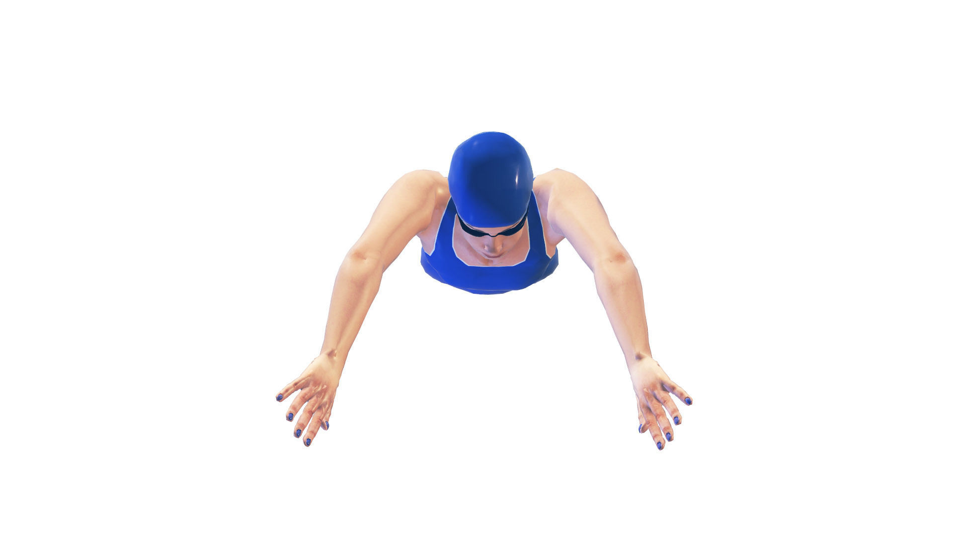 Female Swimming Frog Style Low-poly 3D model_8