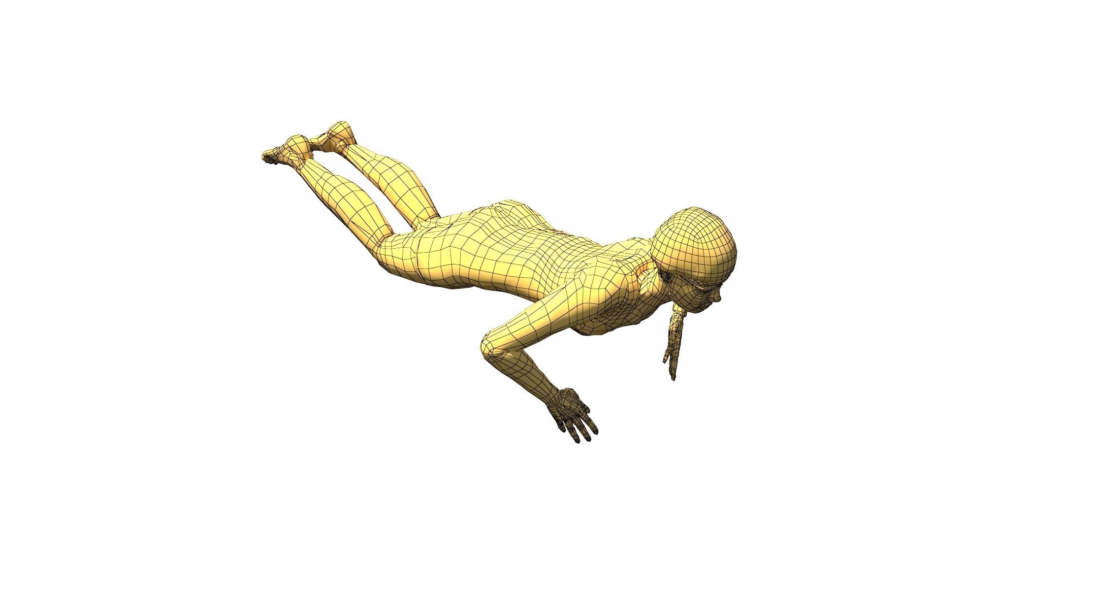 Female Swimming Frog Style Low-poly 3D model_5