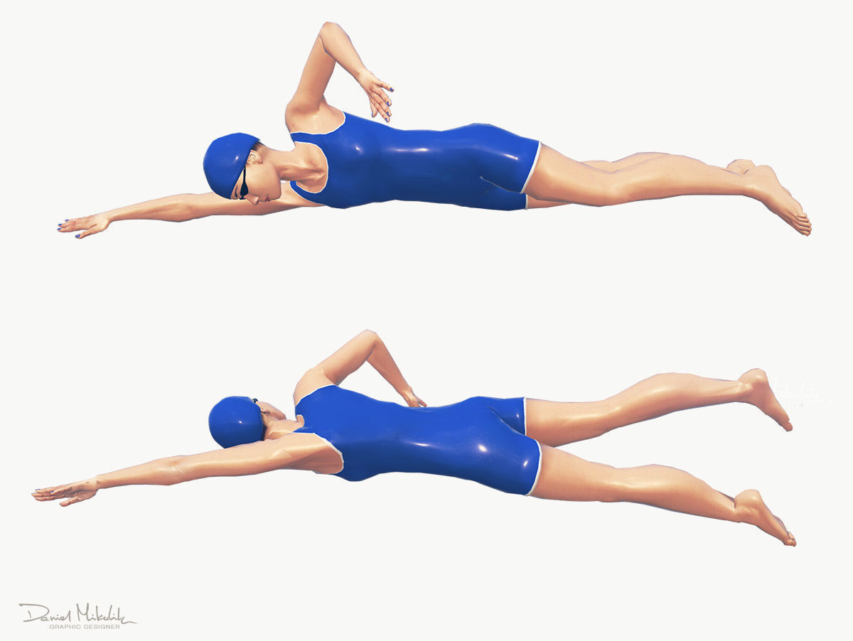 4 Female Swimming Animations BUNDLE 3D Model Collection_3