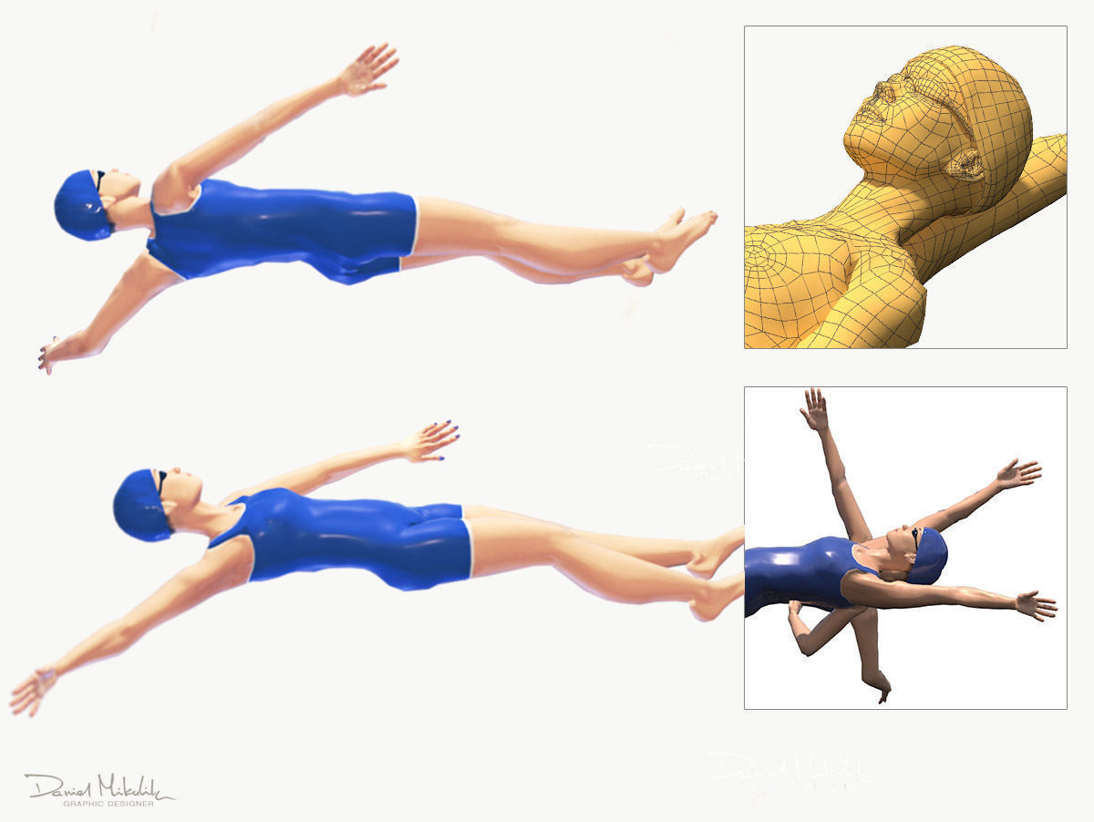 4 Female Swimming Animations BUNDLE 3D Model Collection_1
