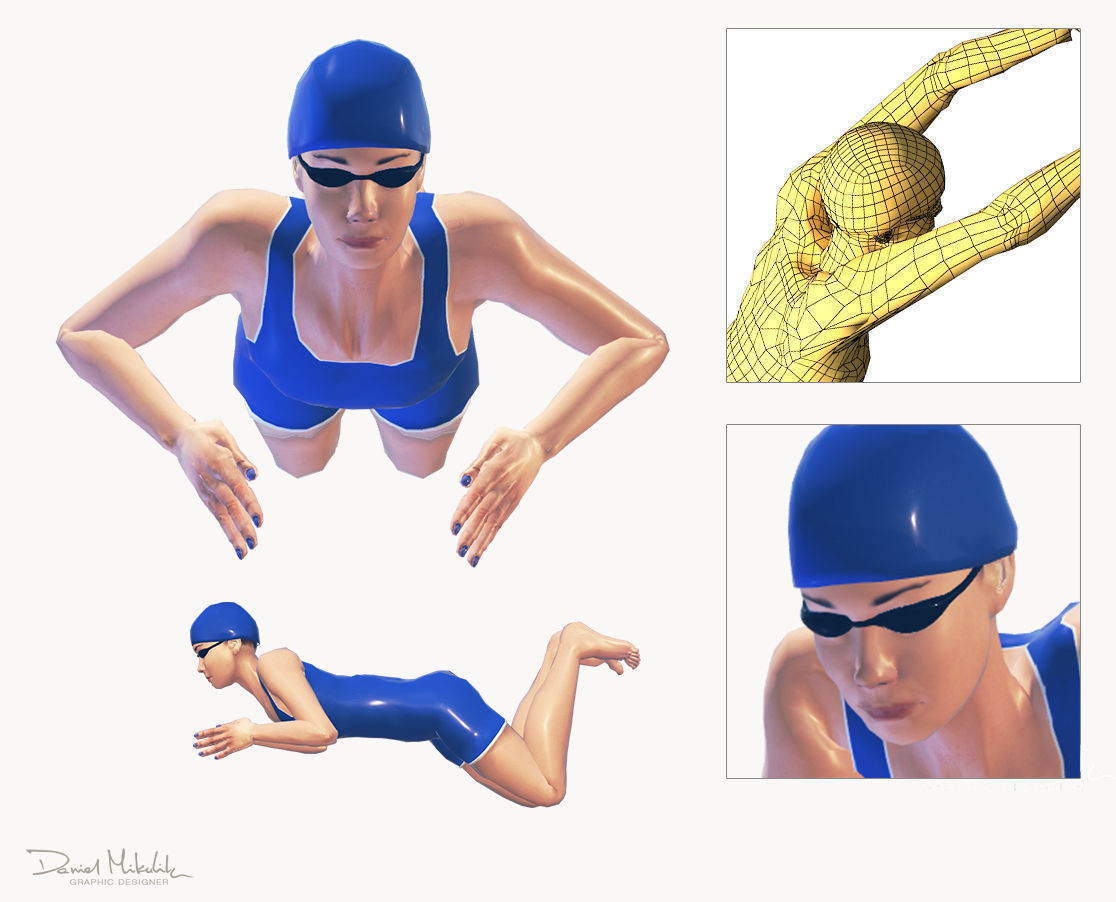 4 Female Swimming Animations BUNDLE 3D Model Collection_4