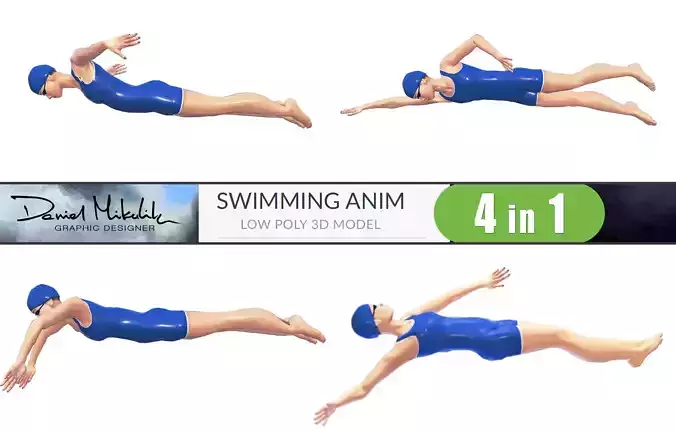 4 Female Swimming Animations BUNDLE 3D Model Collection