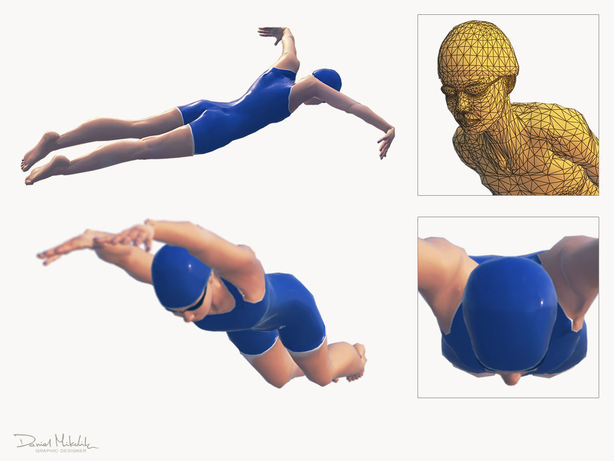 4 Female Swimming Animations BUNDLE 3D Model Collection_2