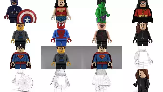 Brick  Minifigures - Superheroes 3D Model Collection