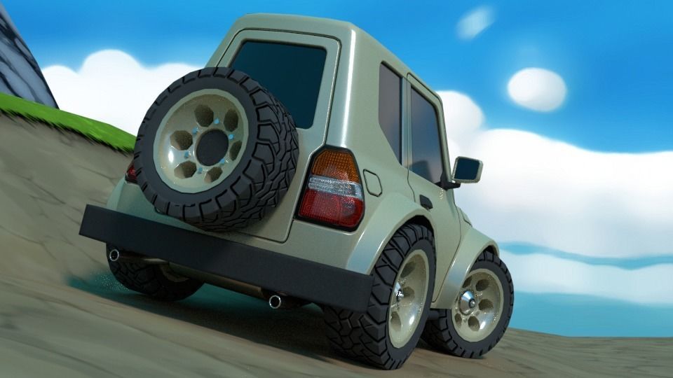 Rigged low poly cartoon off-road car Low-poly 3D model_1