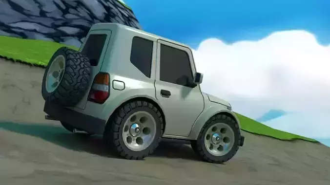 Rigged low poly cartoon off-road car Low-poly 3D model