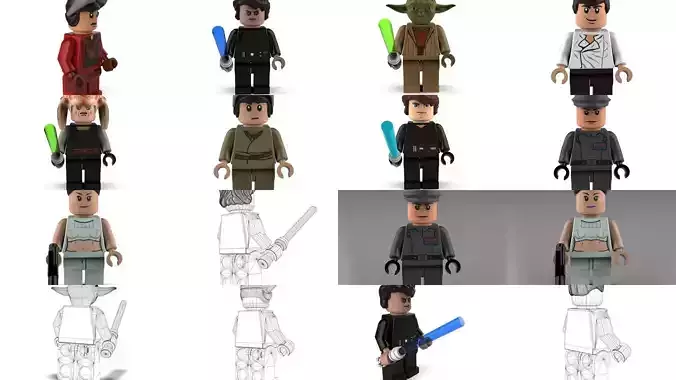 Movie Characters Brick Minifigures 2 3D Model Collection