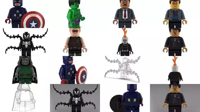 Movie Character Brick Minifigures - Marvel 3D Model Collection