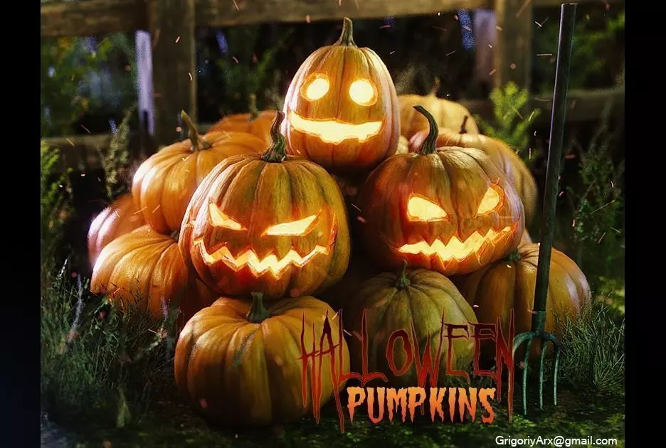 Halloween pumpkins and other stuff Low-poly 3D model_0