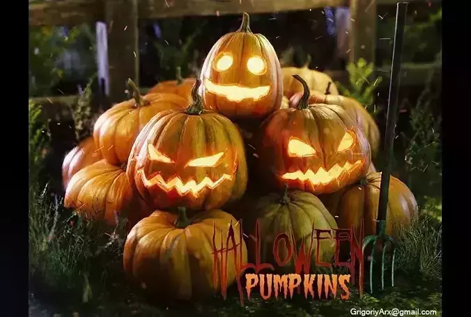 Halloween pumpkins and other stuff Low-poly 3D model