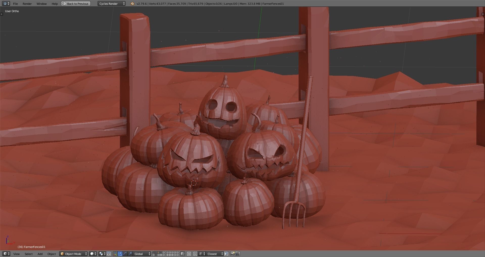 Halloween pumpkins and other stuff Low-poly 3D model_2