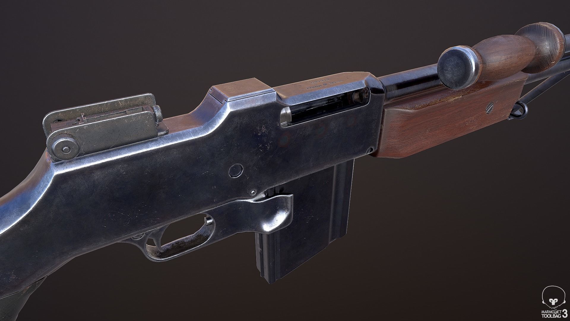 M1918A2 machine gun Low-poly 3D model_10