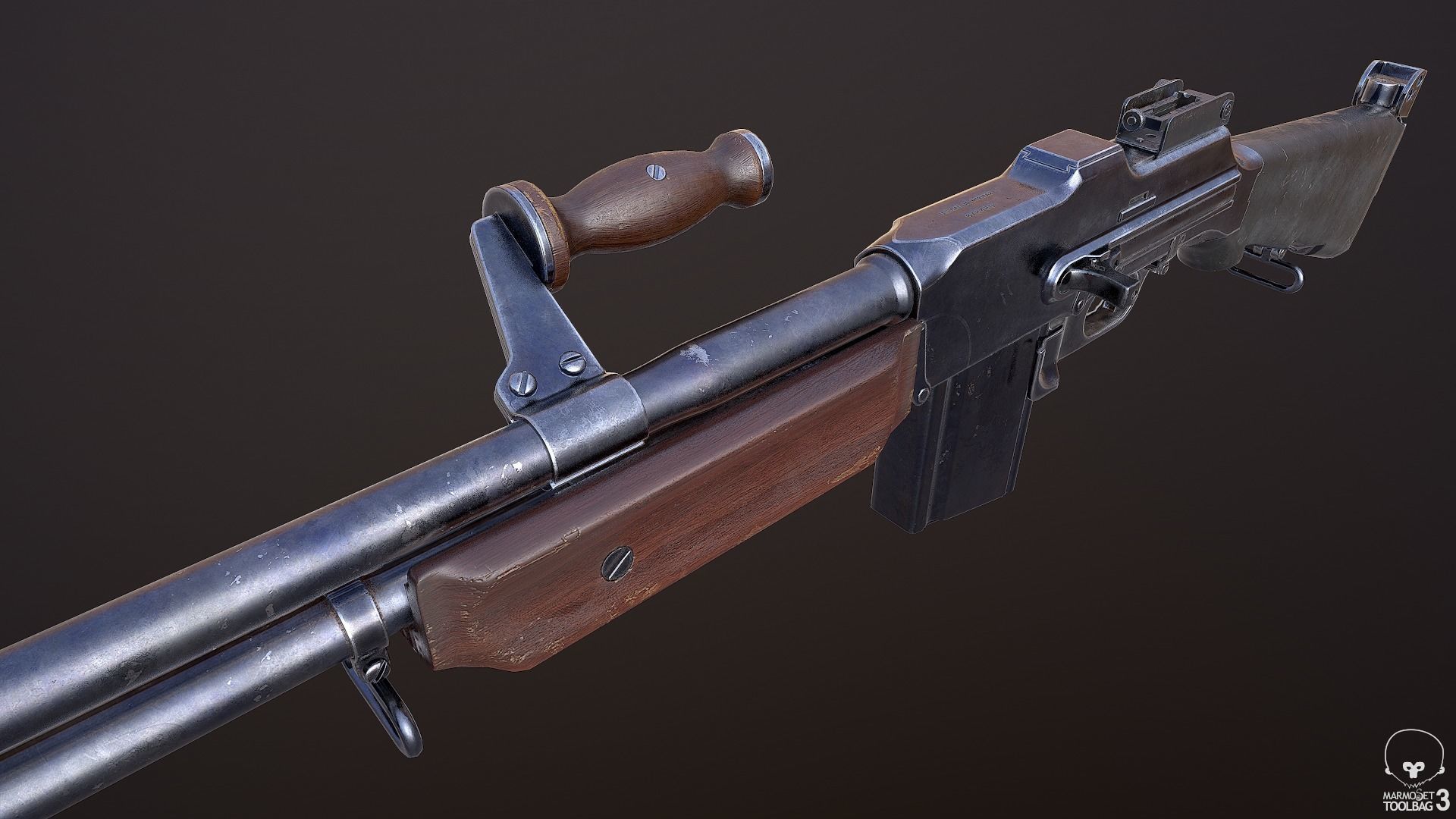 M1918A2 machine gun Low-poly 3D model_6