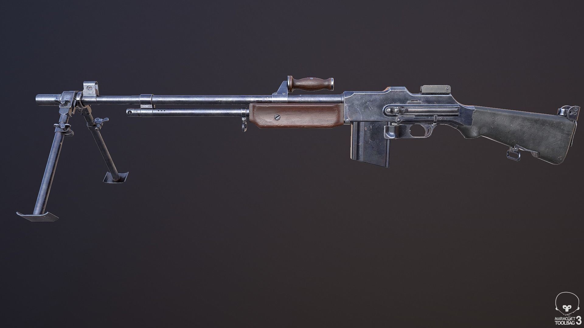 M1918A2 machine gun Low-poly 3D model_1