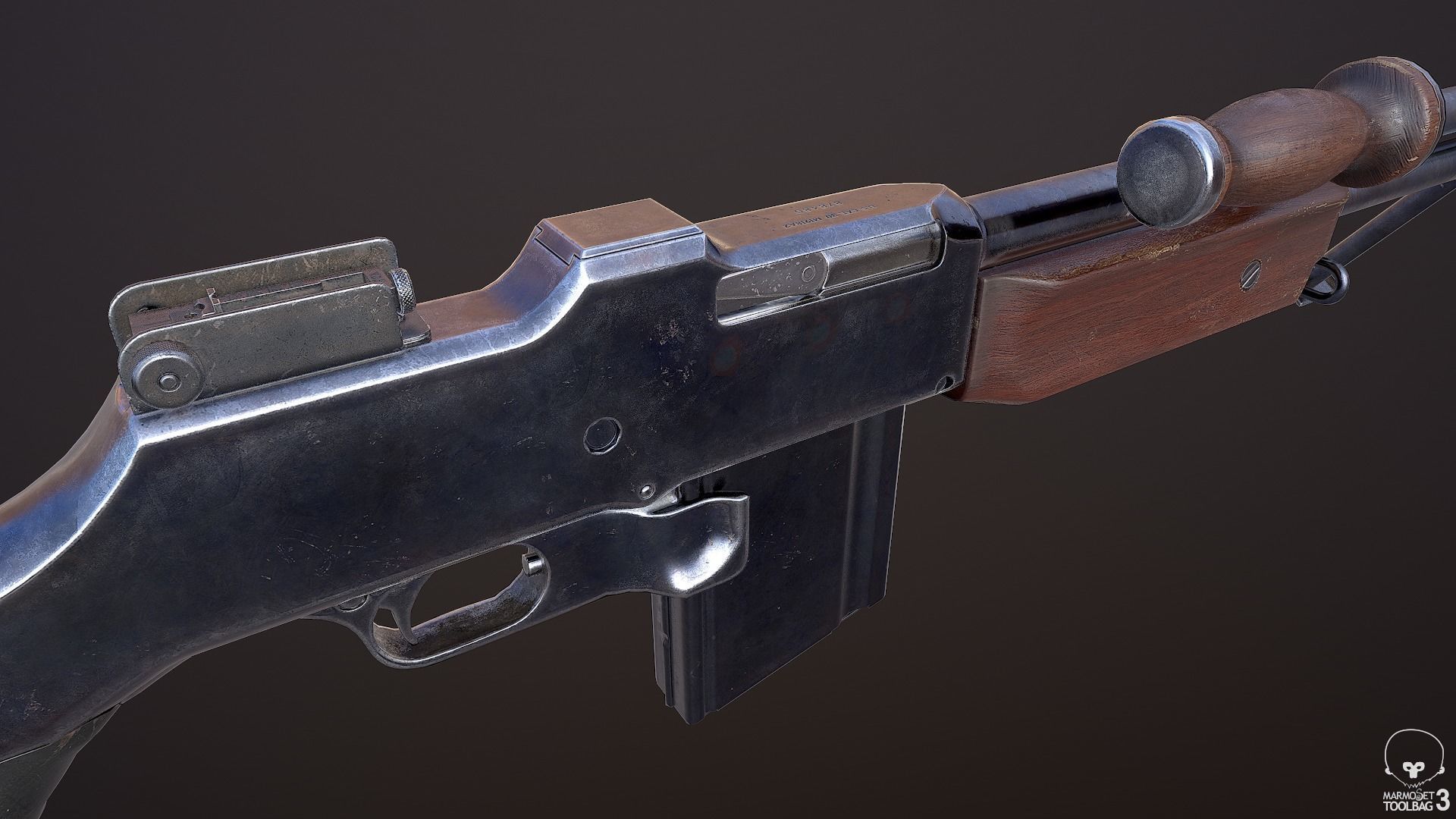 M1918A2 machine gun Low-poly 3D model_9