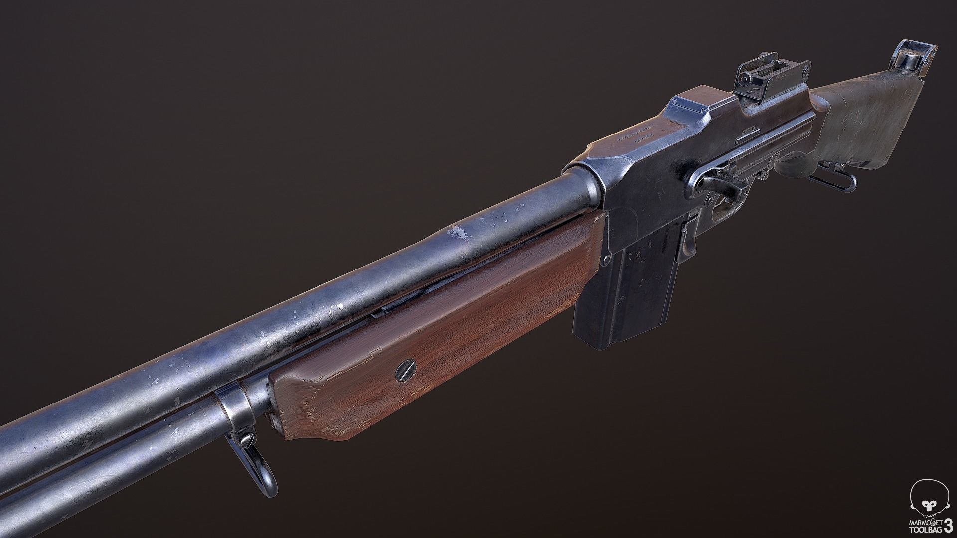 M1918A2 machine gun Low-poly 3D model_5