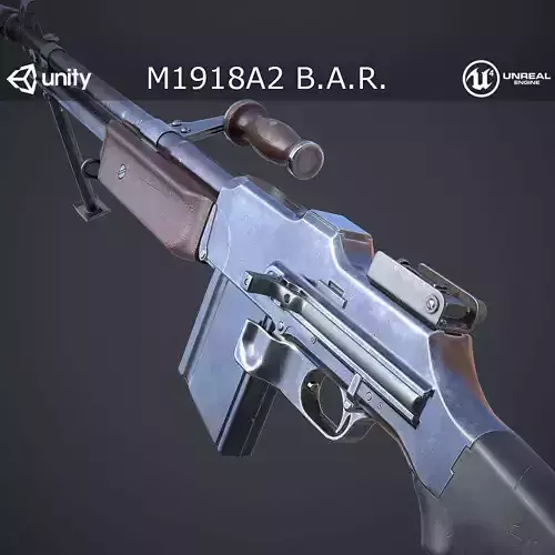 M1918A2 machine gun Low-poly 3D model