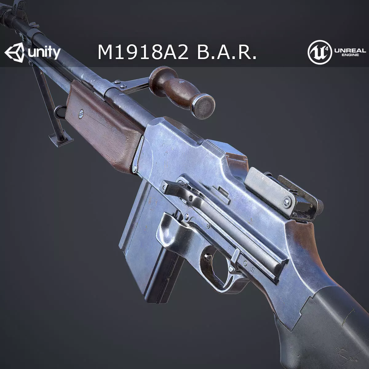 M1918A2 machine gun Low-poly 3D model_0