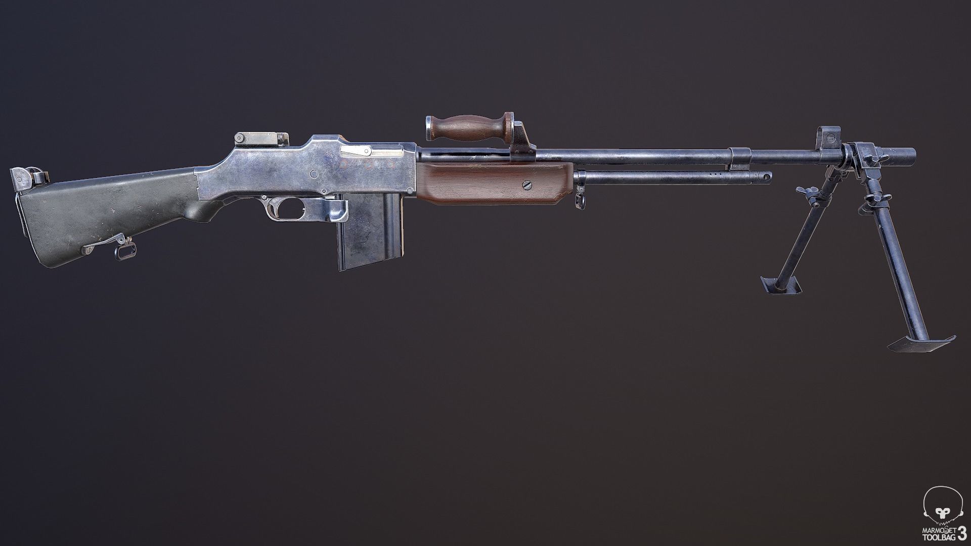 M1918A2 machine gun Low-poly 3D model_2