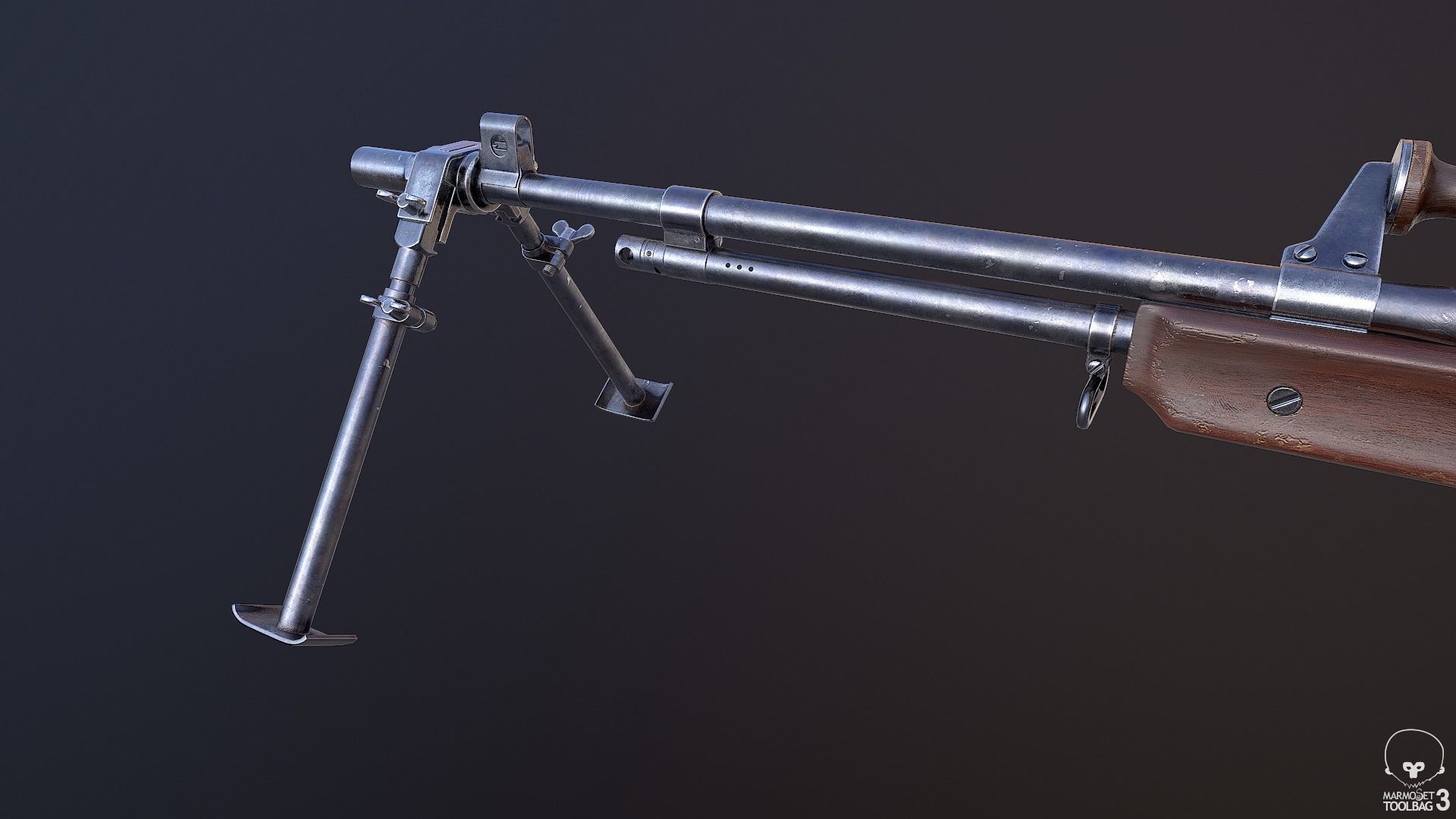 M1918A2 machine gun Low-poly 3D model_4