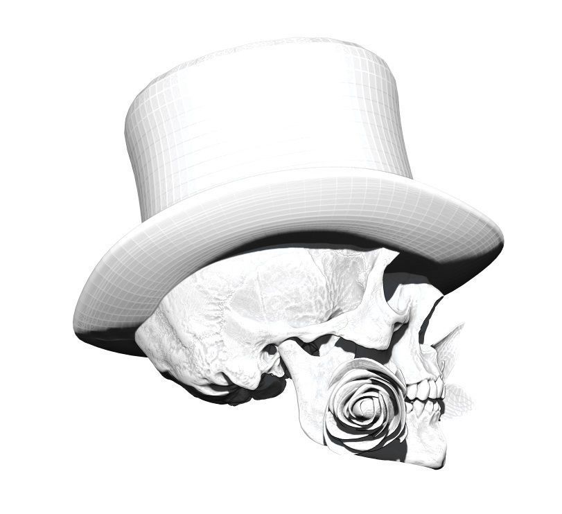 Realistic Man Skull with rose flower 3D print model_1