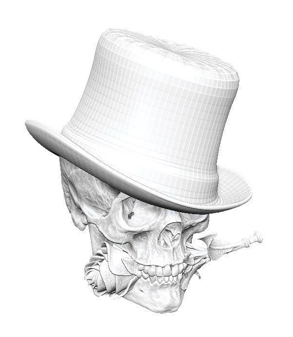 Realistic Man Skull with rose flower 3D print model_3