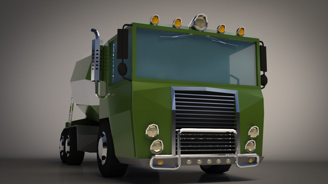 Low-Poly Cartoon Concrete Mixer Truck Low-poly 3D model_5