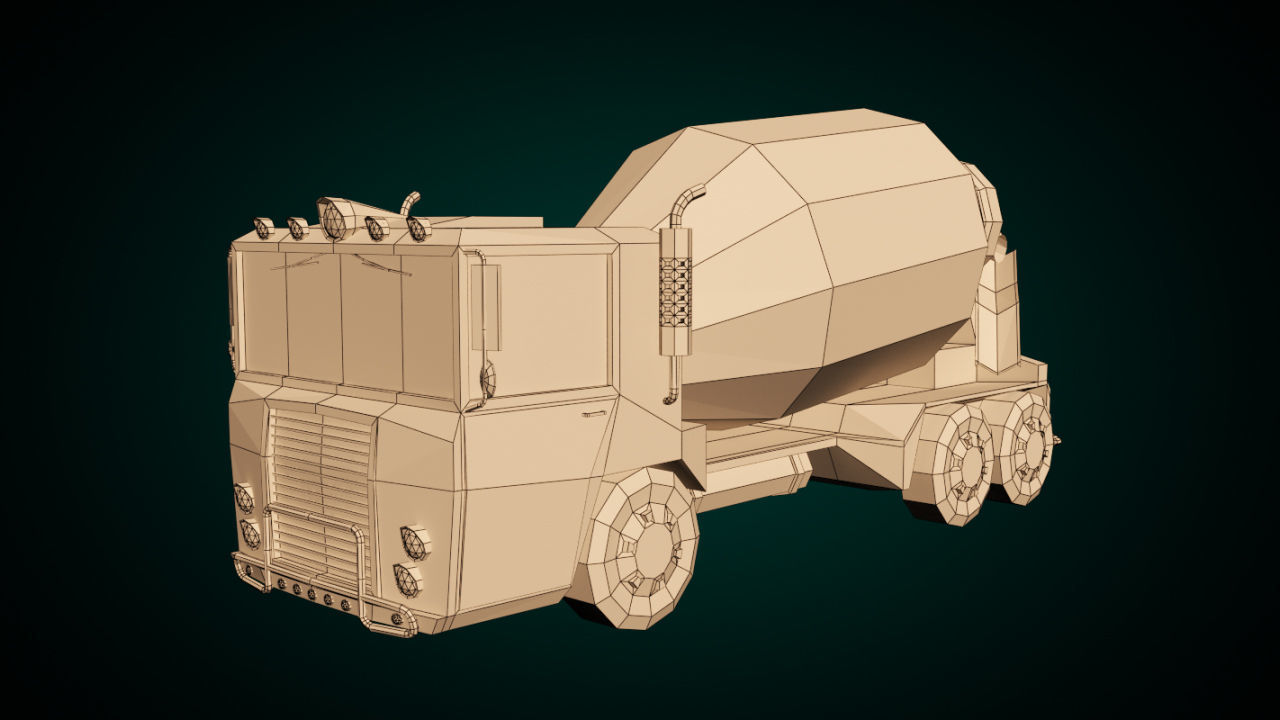 Low-Poly Cartoon Concrete Mixer Truck Low-poly 3D model_11