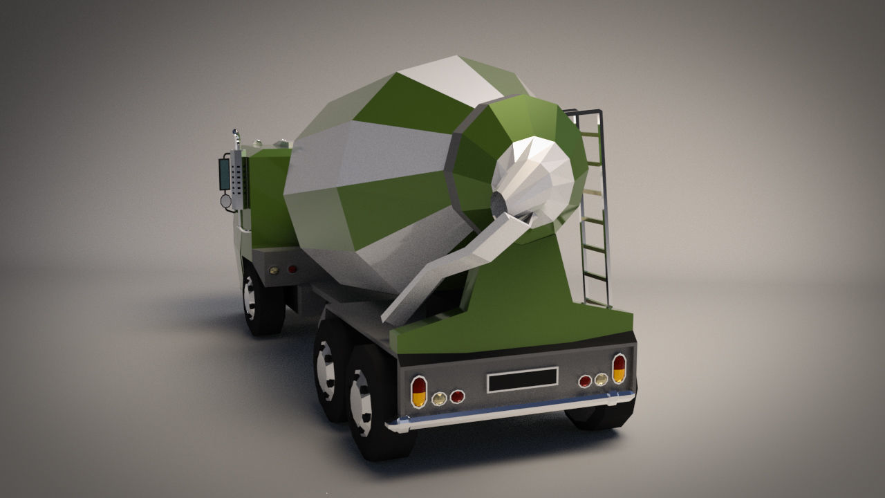 Low-Poly Cartoon Concrete Mixer Truck Low-poly 3D model_2