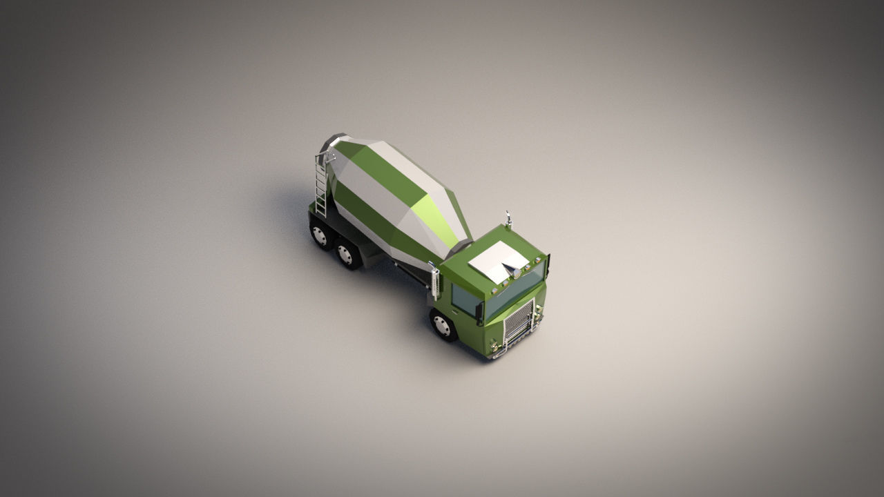 Low-Poly Cartoon Concrete Mixer Truck Low-poly 3D model_4
