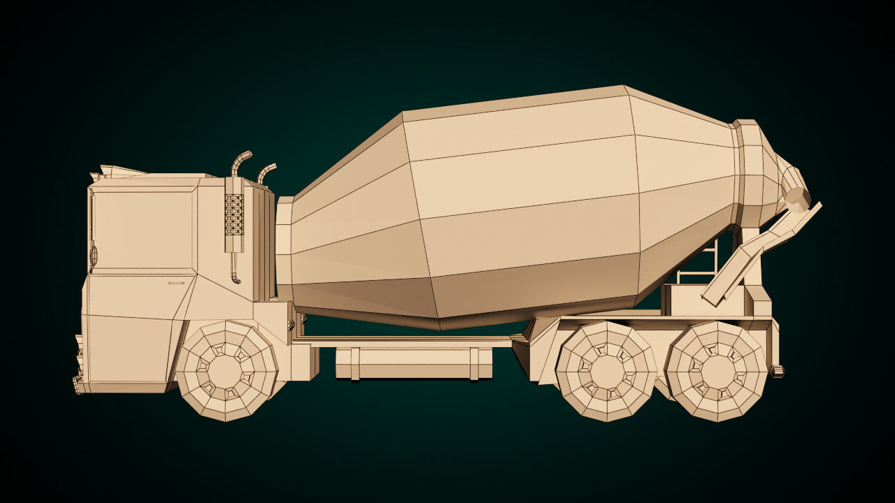Low-Poly Cartoon Concrete Mixer Truck Low-poly 3D model_13