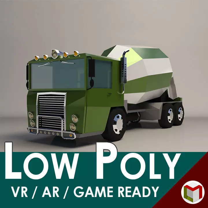 Low-Poly Cartoon Concrete Mixer Truck Low-poly 3D model_0