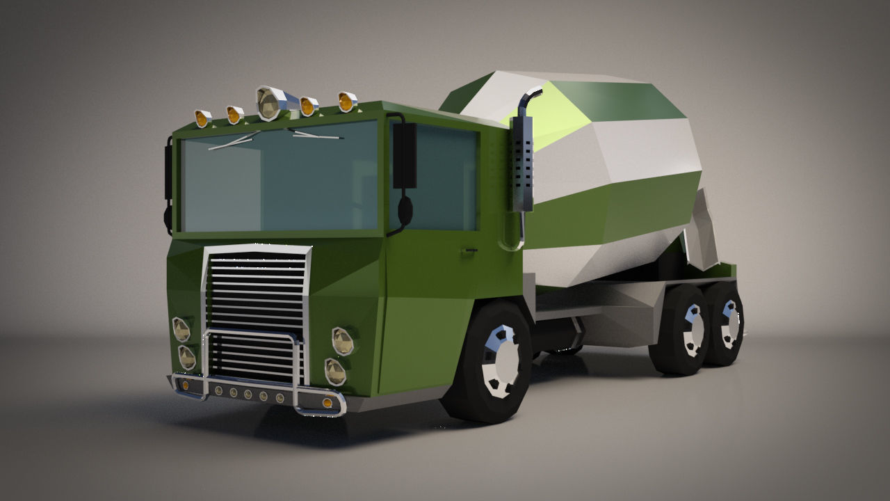 Low-Poly Cartoon Concrete Mixer Truck Low-poly 3D model_1