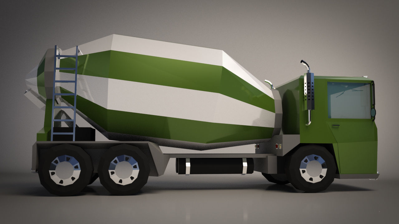 Low-Poly Cartoon Concrete Mixer Truck Low-poly 3D model_6