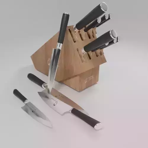 a set of kitchen knives different designs