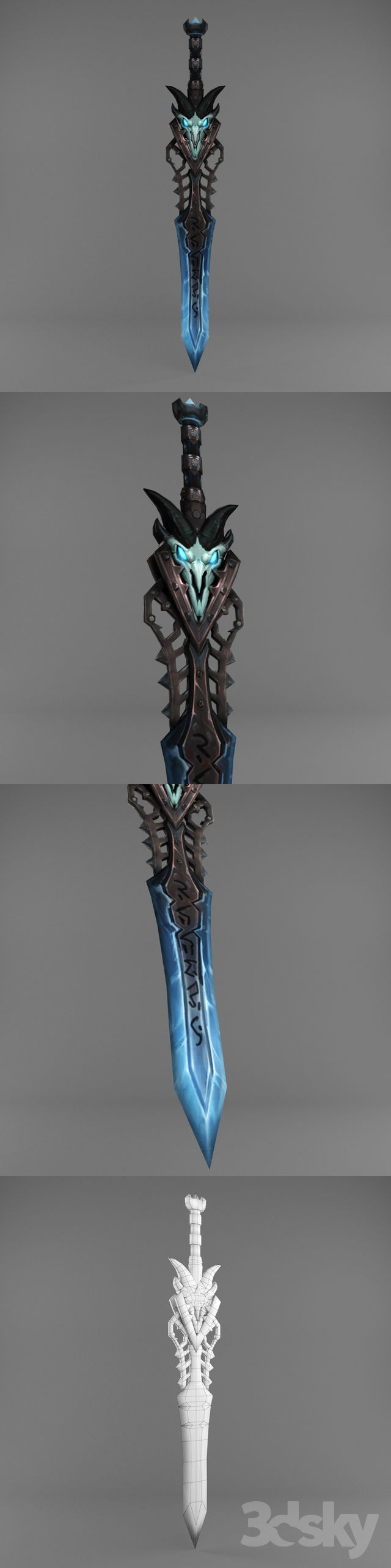 Low Poly Sword Model with lights Low-poly 3D model_2