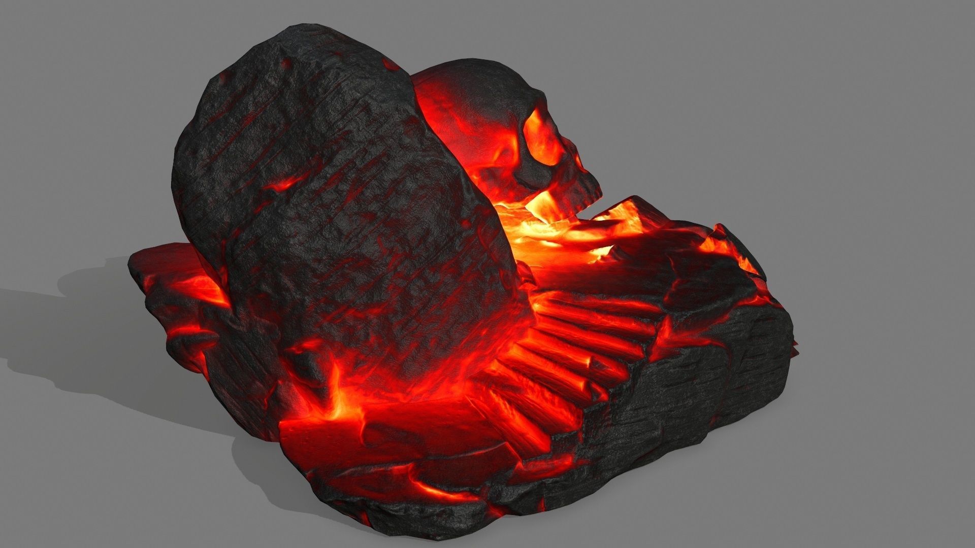 fire skull cave Low-poly 3D model_2