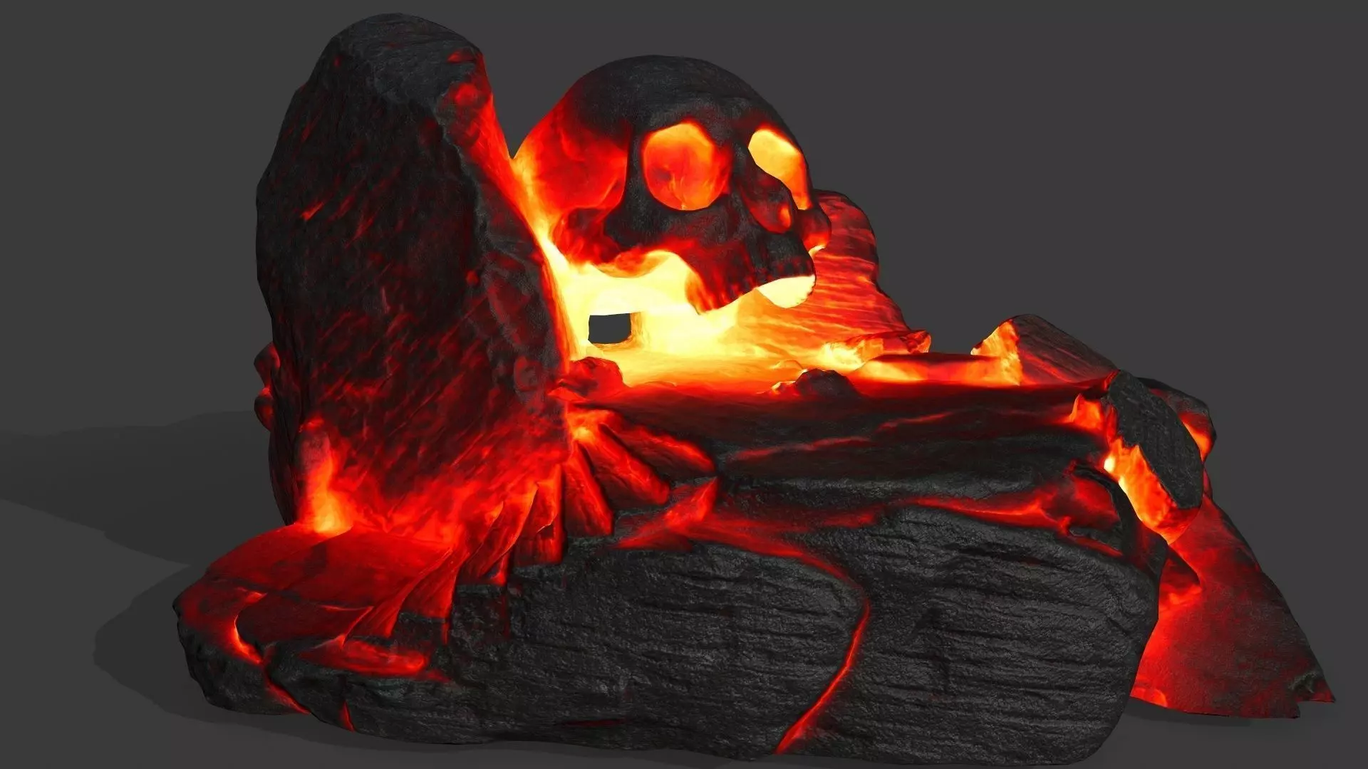 fire skull cave Low-poly 3D model_0