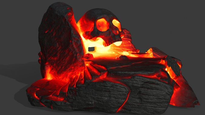 fire skull cave Low-poly 3D model