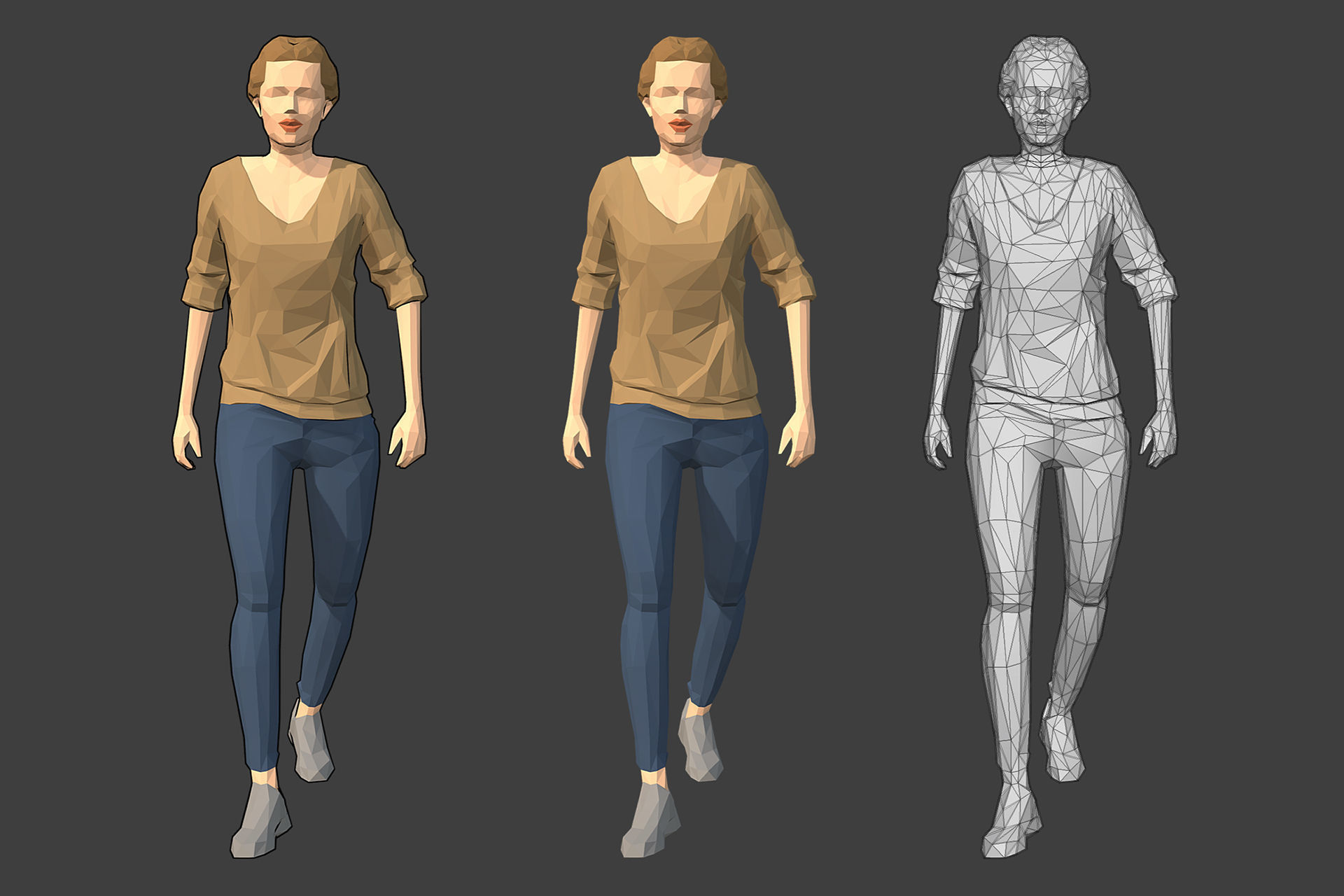 Rigged Lowpoly Female Character - Victoria Low-poly 3D model_5