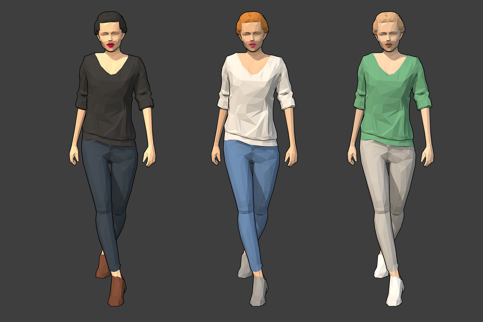 Rigged Lowpoly Female Character - Victoria Low-poly 3D model_4