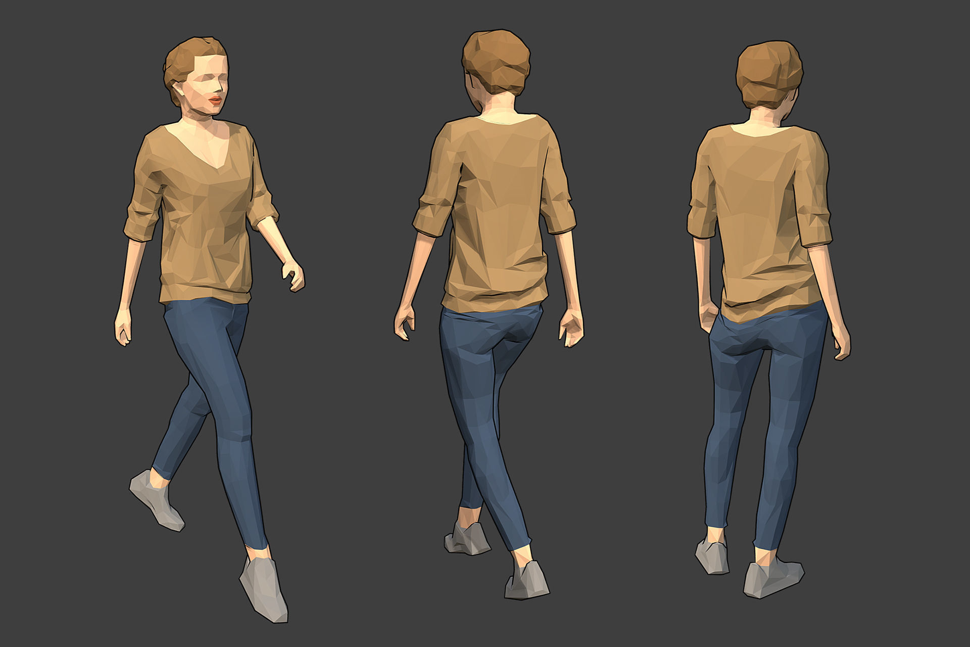 Rigged Lowpoly Female Character - Victoria Low-poly 3D model_2